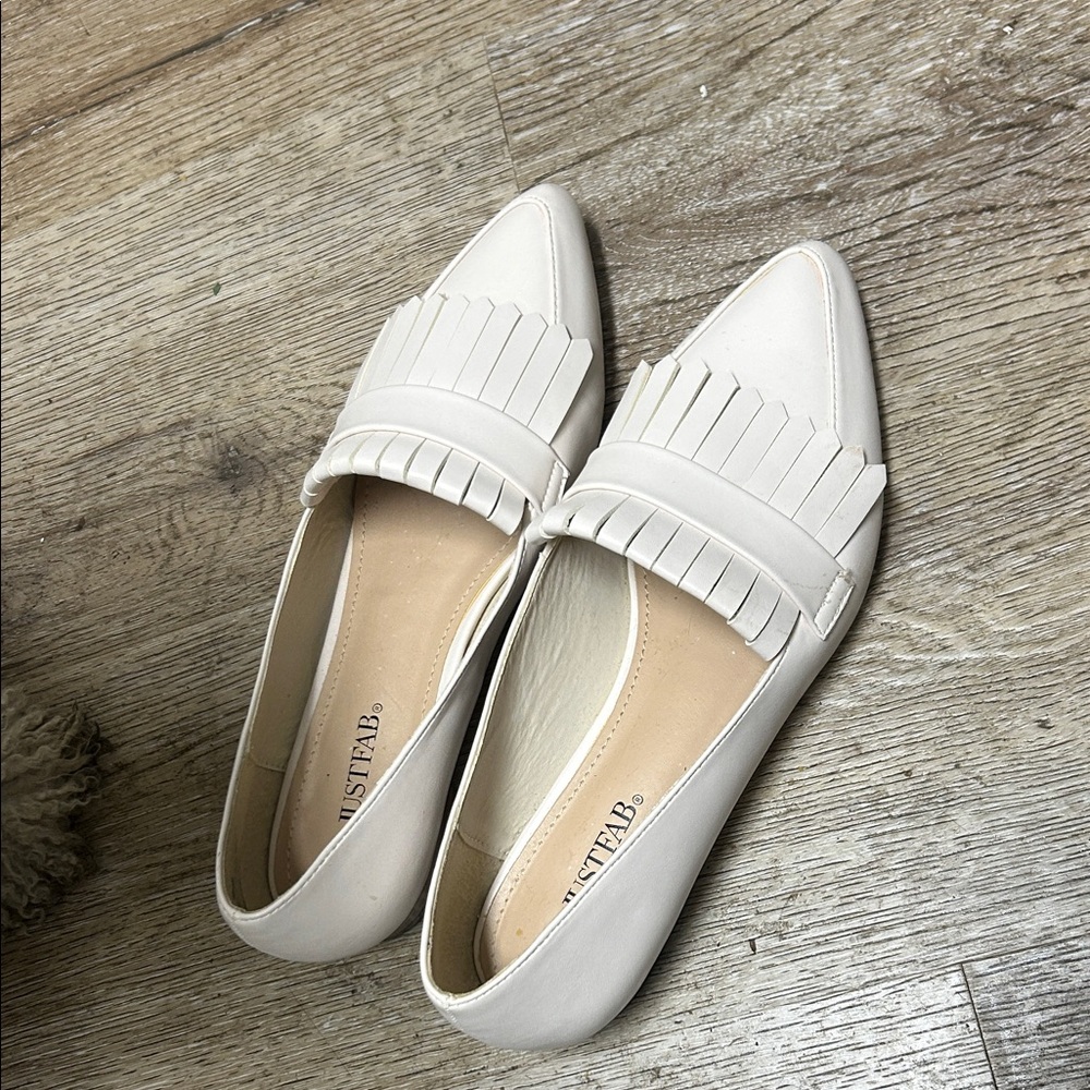 JustFab Women's Ivory Fringe Loafers